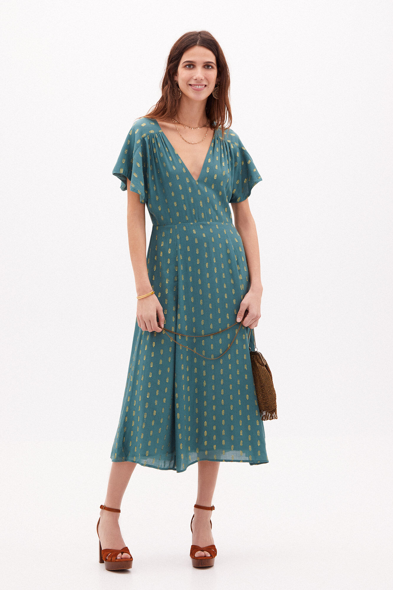 Vestido midi Sabrina Lurex - Verde