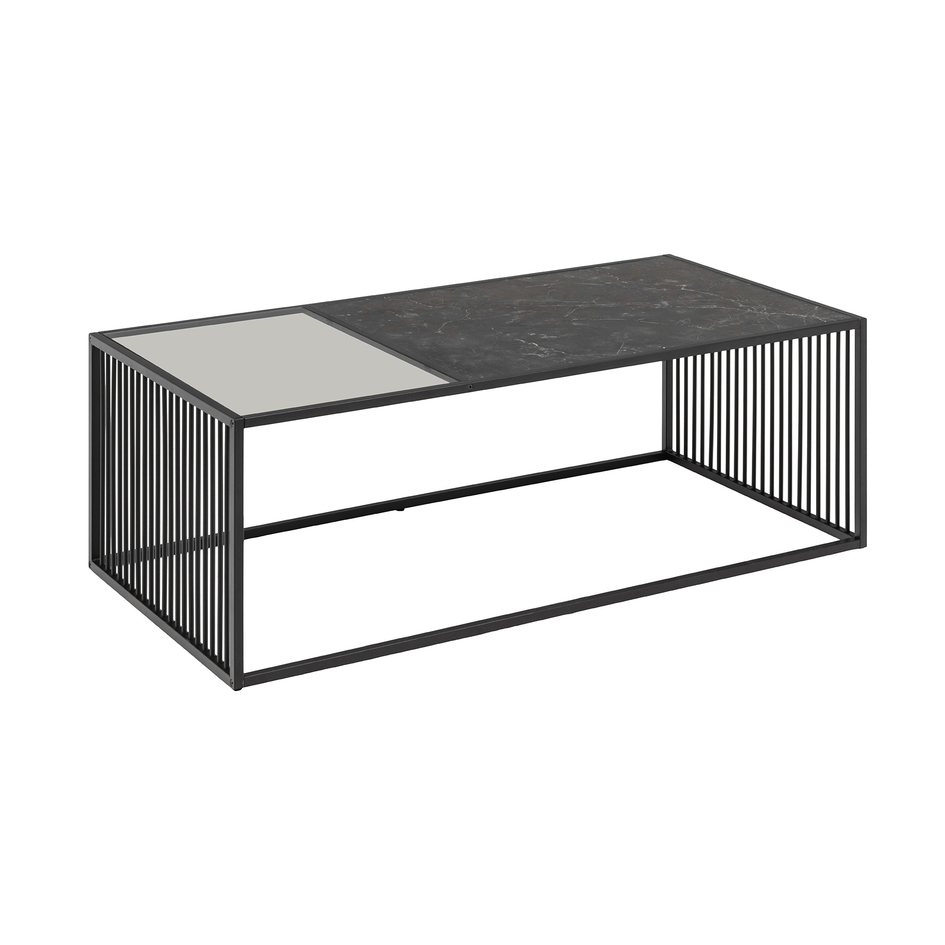 Couchtisch STRINGTON - schwarz-transparent - Marmoroptik - 120 cm
