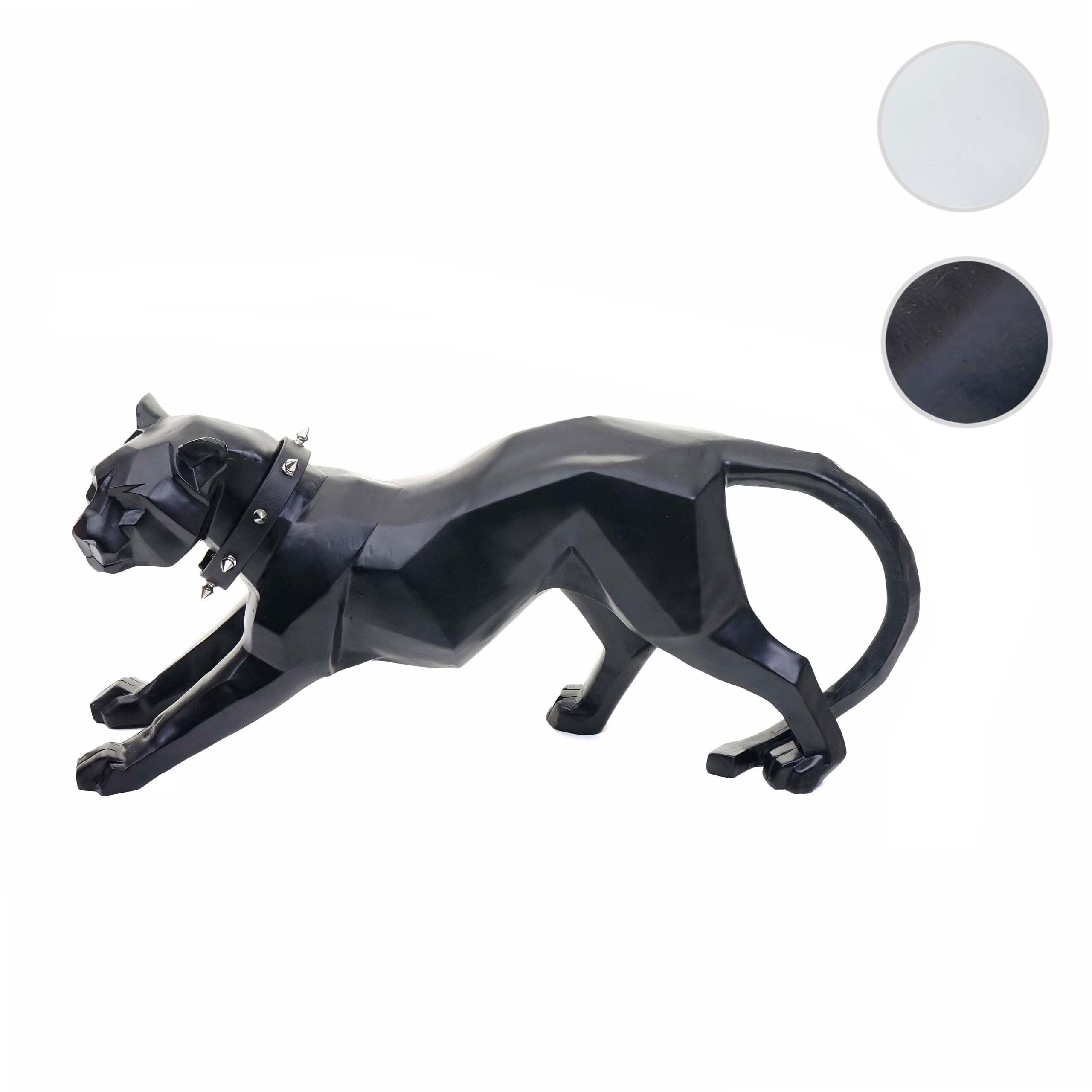 Deko Figur Leopard MCW-D36, Skulptur Raubkatze Statue, Polyresin, In-/Outdoor, 45x20x11cm ~ schwarz matt mit Halsband