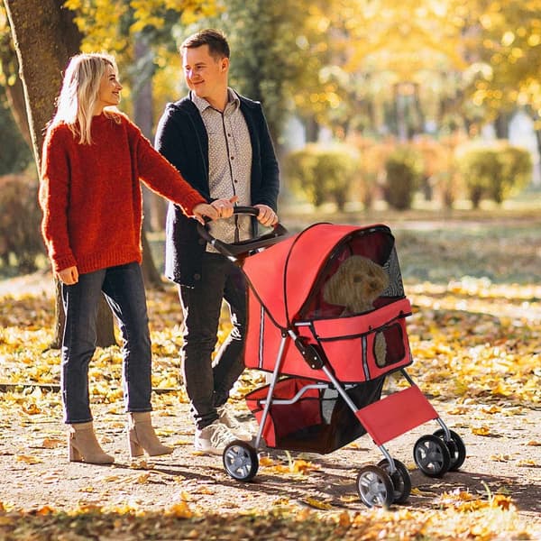 Dog Buggy Hundevogn I Rødt, Hundevogn Buggy Stroller Jogger Trailer, Lett Og Sammenleggbar