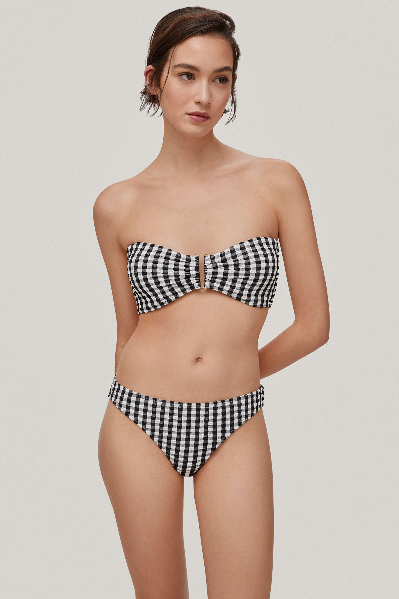 Top de biquíni cai-cai em tejido vichy - Preto