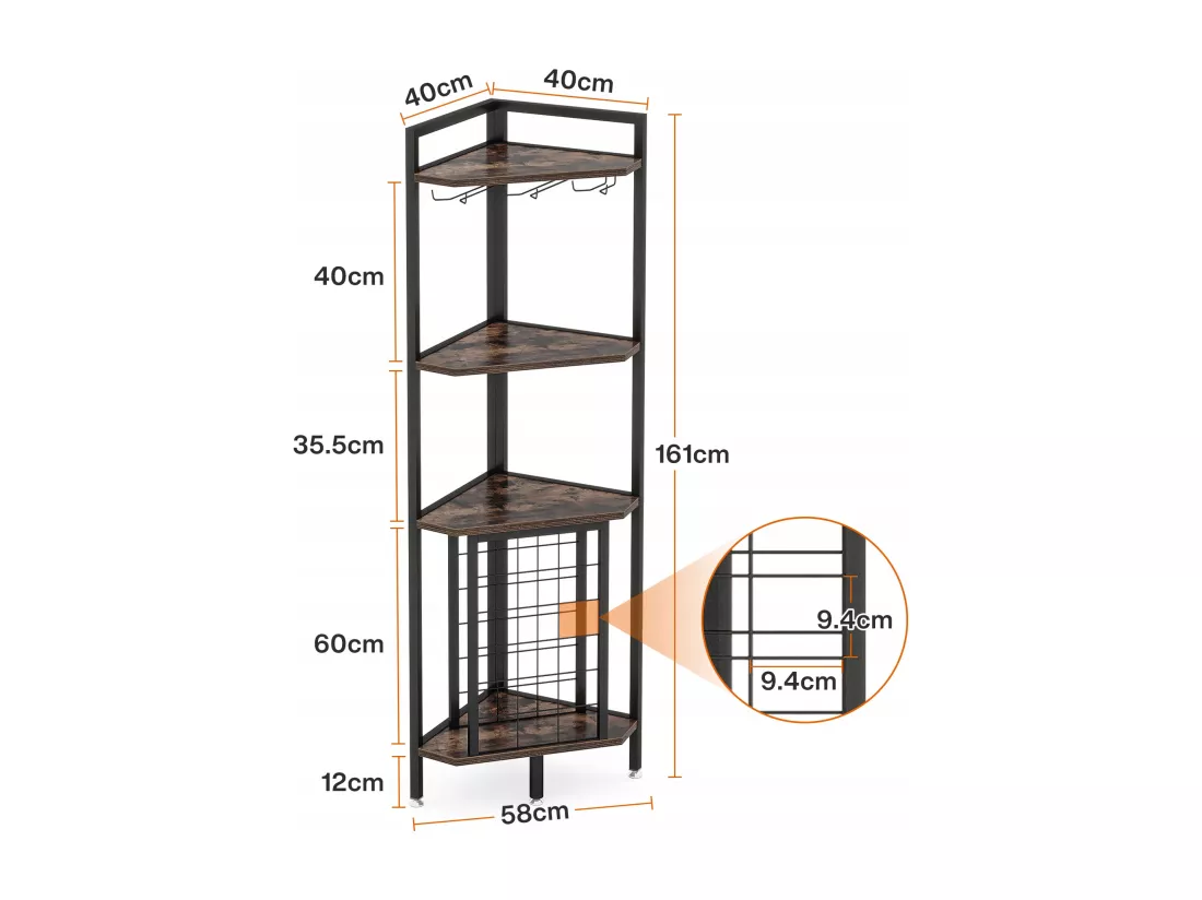 Étagère d'angle avec Range Bouteille et étagères de Rangement, Barre d'angle à 4 Niveaux, étagère d'angle Autonome pour Salon, Salle à Manger, Cuisine