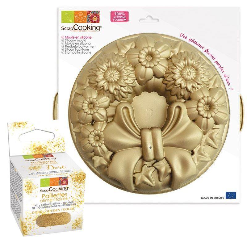 Moule à gâteau silicone couronne + paillettes dorées Scrapcooking