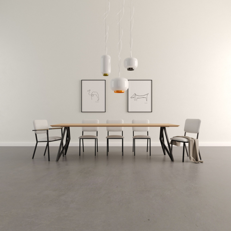 Studio HENK Butterfly tafel 300x100 wit frame, hardwax light 3041, verjong afgerond