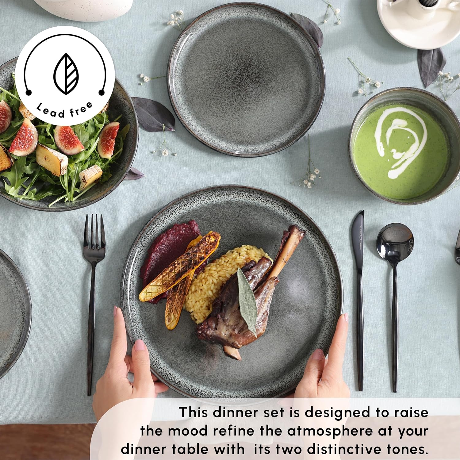 Karaca Fein 24-teiliges Dinner-Set für 6 Personen, Mehrfarben, Spülmaschinenfest, Steingut, Modernes & Langlebiges Essgeschirr mit Einzigartigem Handgefertigten Finish