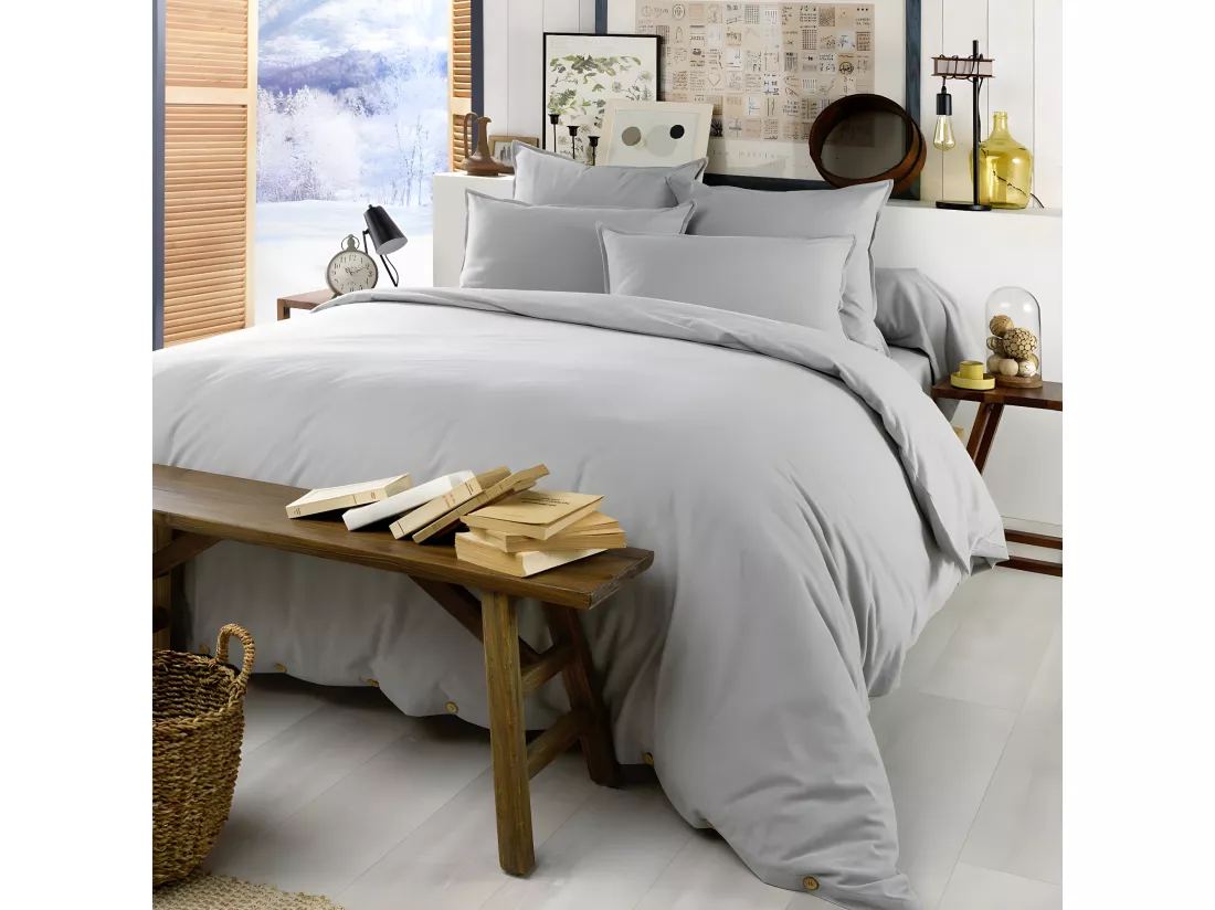 HEDDA - Drap Plat 240x300cm Flanelle de Coton Coloris Brume