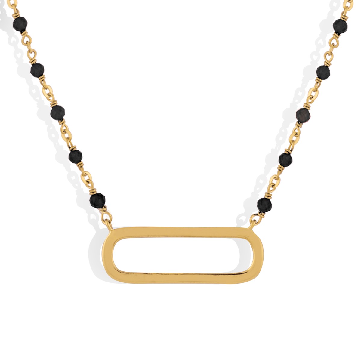 Collier Argent Doré Lingot Et Pierres Naturelles Noires