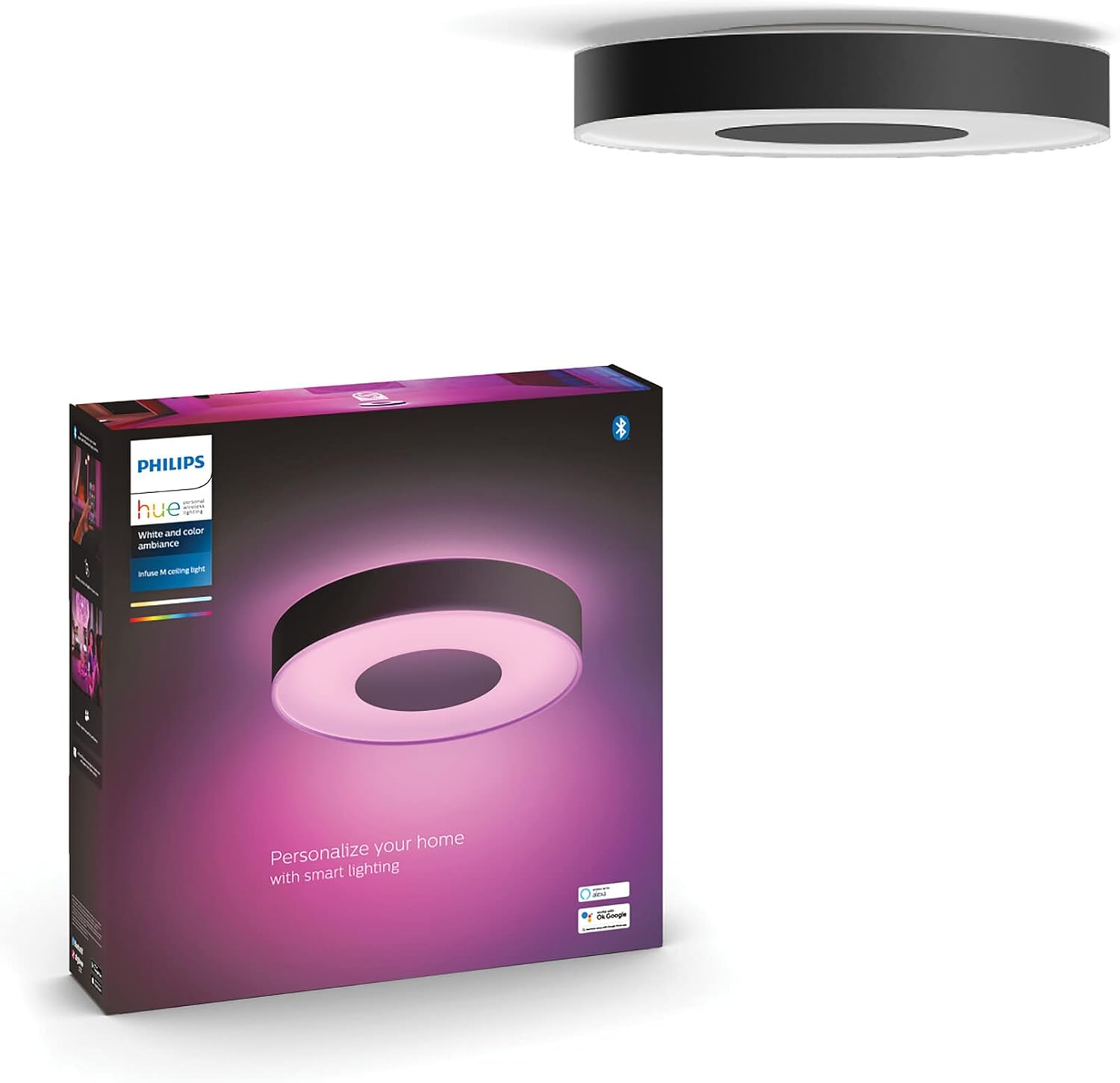 Philips Hue White & Color Ambiance Infuse Deckenleuchte M schwarz 2100lm, dimmbar, 16 Mio. Farben, steuerbar via App, kompatibel mit Amazon Alexa