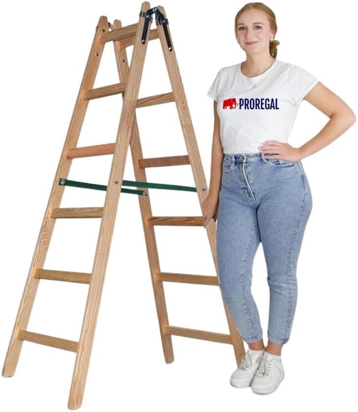 PROREGAL Houten Trapladder Economy Plus, Tweezijdige Toegang, 2 x 6 Sporten, Werkhoogte 3,30 m, Draagvermogen 150 kg