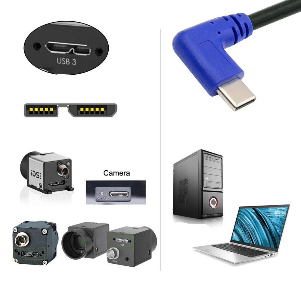 (30cm) USB C auf Micro USB B 3.0 Nylon Kabel für Festplatten 90 Grad Winkel (5Gbit/s) - Schwarz
