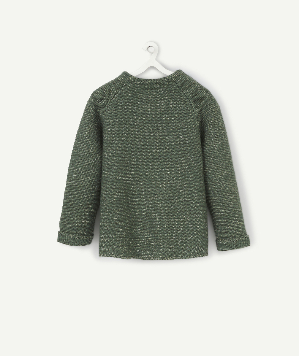 CARDIGAN BÉBÉ FILLE EN COTON BIO VERT AVEC DÉTAILS COULEUR DORÉE