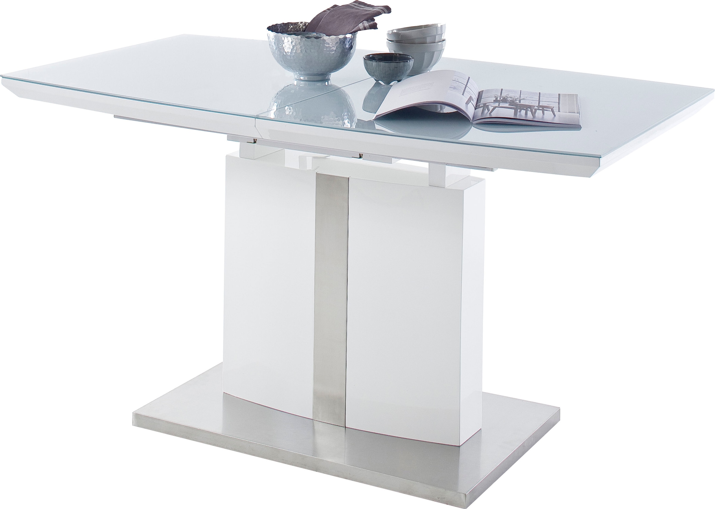 MCA furniture Esstisch »Najuma, TOPSELLER!« Tisch, Esstisch, OTTOs Choice,  Bootsform weiss mit Synchronauszug, Sicherheitsglas