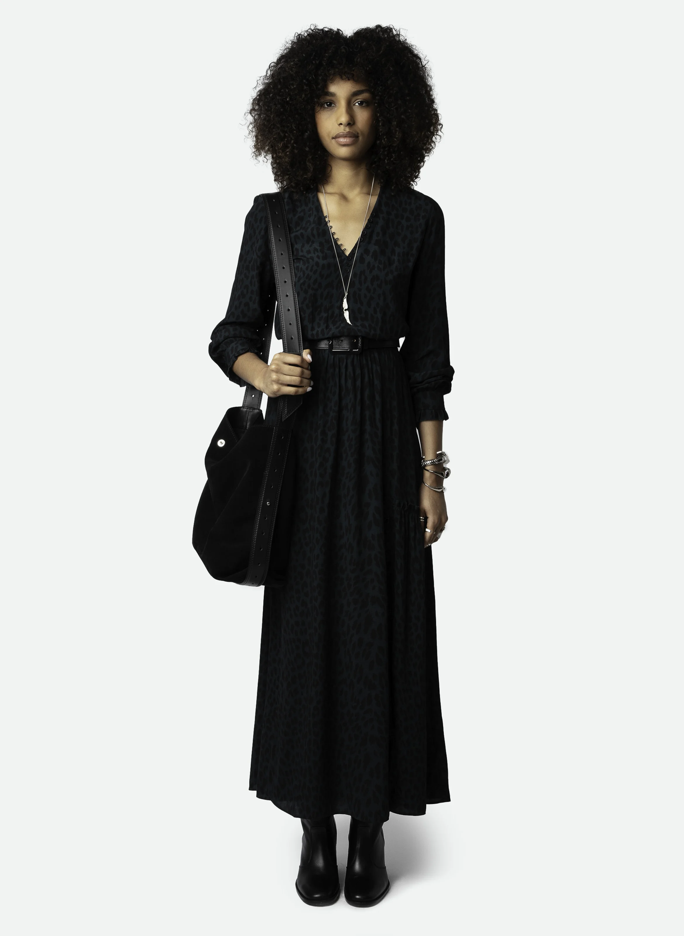 RABELLA - Robe longue col V droite imprimée | Vert