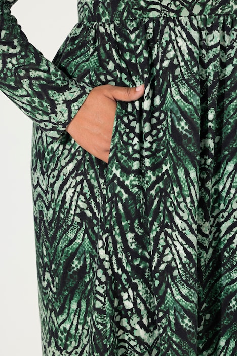 Jerseykleid, Schlangenmuster, A-Linie, Rundhals, Langarm