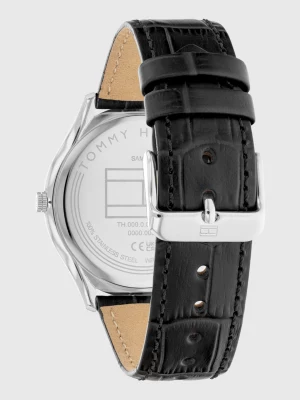 Relógio em aço inoxidável com pulseira de couro estampada com crocodilo