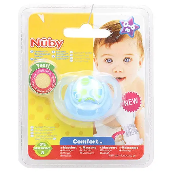 Chupeta ortodôntica Nuby PP PRISM de silicone, verde, para bebês de 0 a 6 meses.