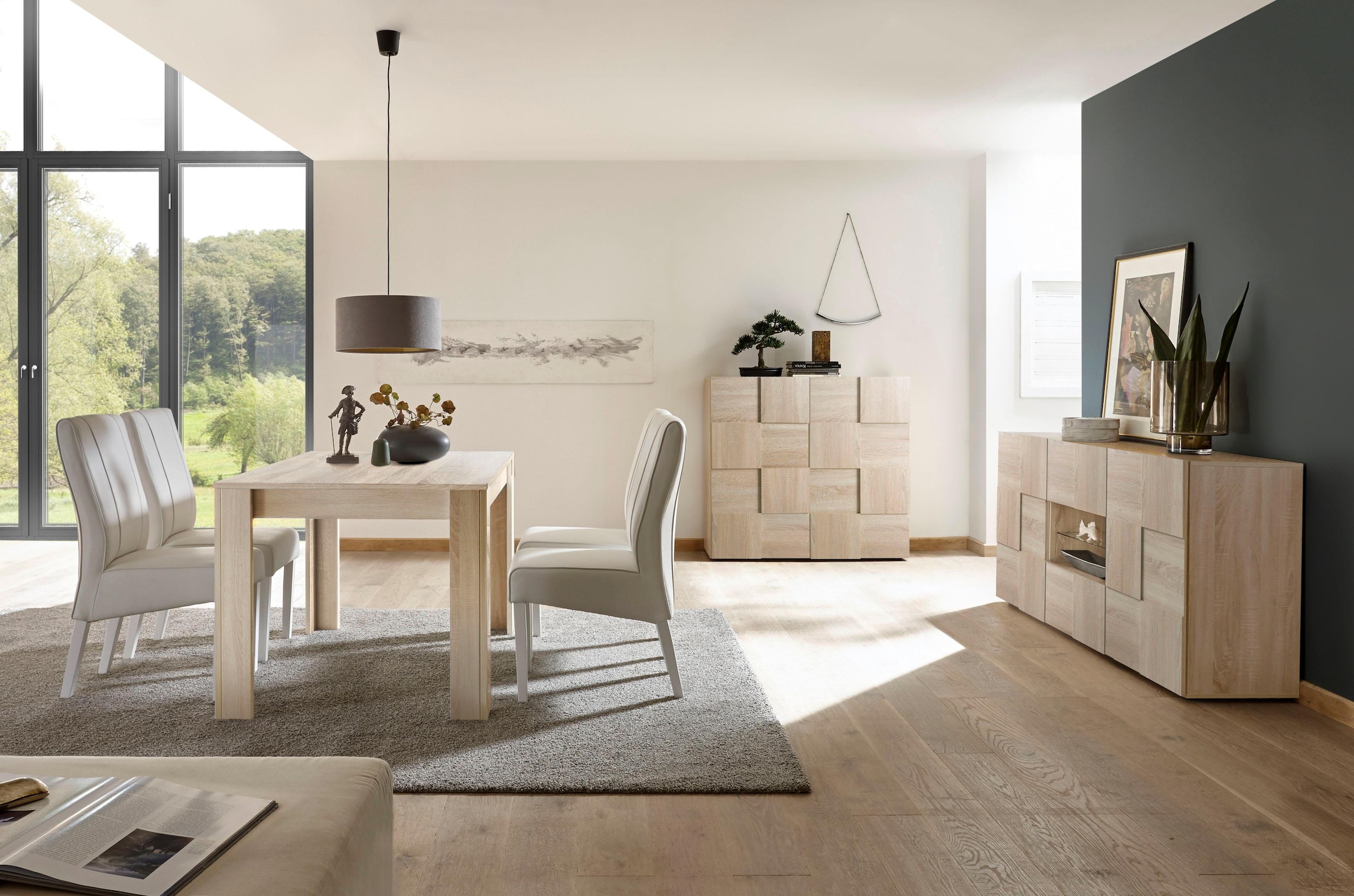 INOSIGN Highboard »Dama Höhe 111 cm, Breite 121 cm, Kommode 2 Türen, Hochkommode« Front in 3D-Optik, viel Stauraum, verschiedene Farben
