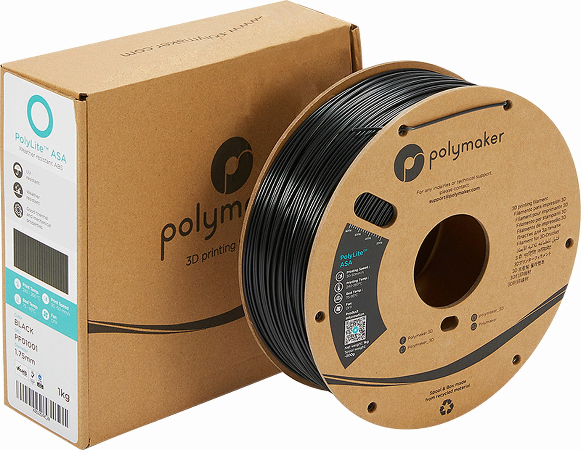 Polymaker  PolyLite ASA Schwarz, 1,75 mm / 1000 g    Die Alternative zu ABS Filament in Schwarz