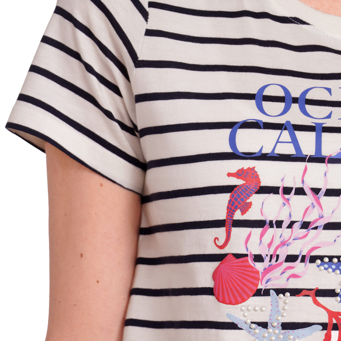 Gina Benotti Damen T-Shirt aus Bio-Baumwolle cremeweiss / dunkelblau