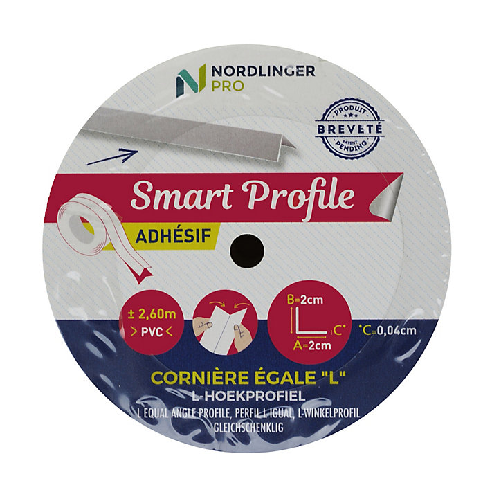 Adhésif Smart Profile cornière égale L blanc Nordlinger Pro 2.60m 2 x 2 cm