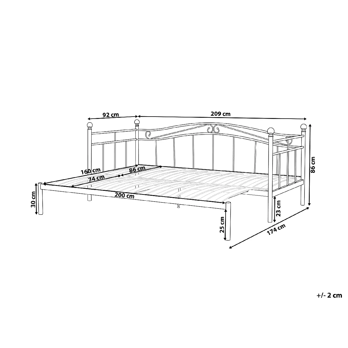 Beliani Lit avec sommier TULLE 80 x 200 cm Métal Blanc