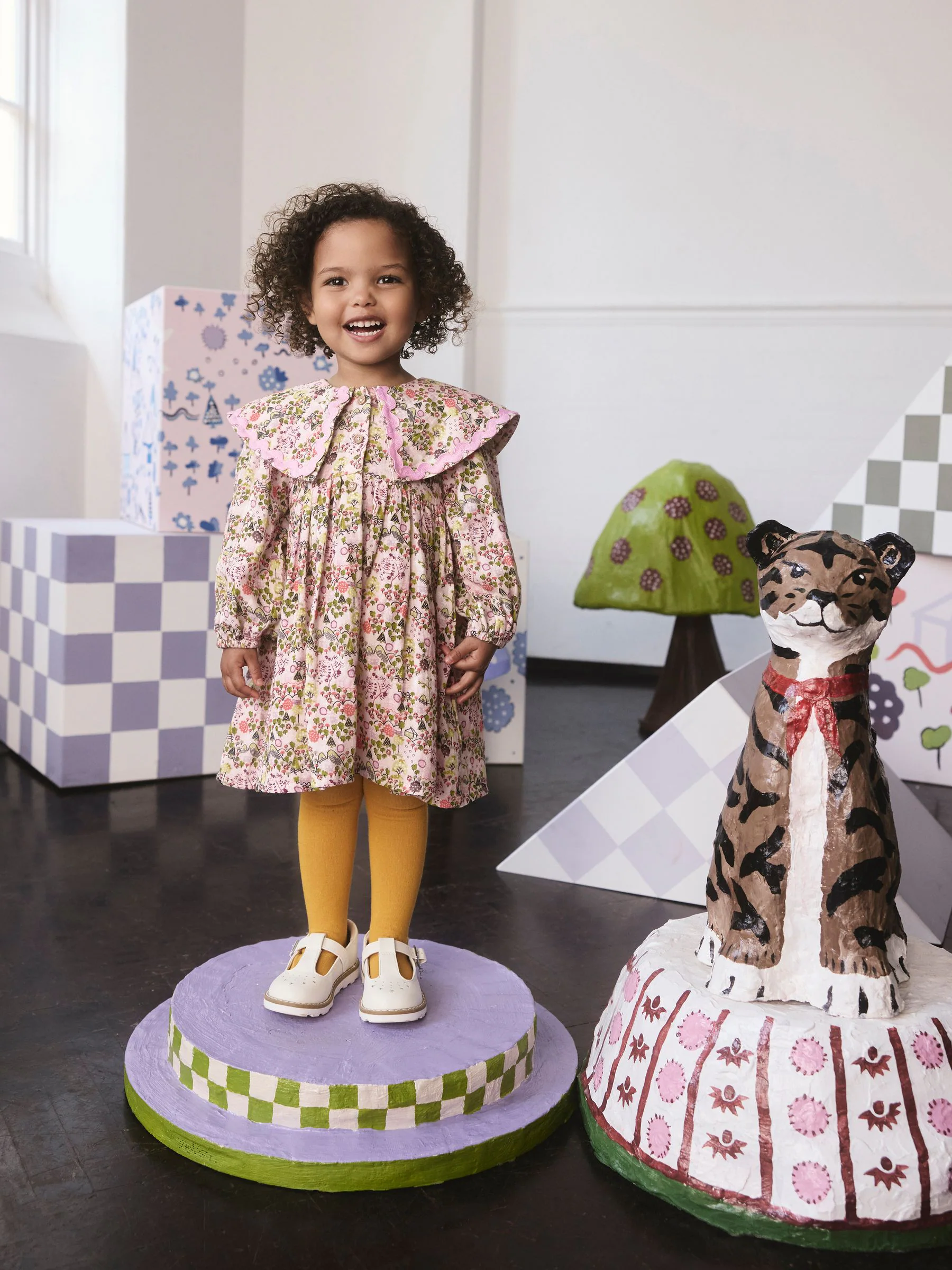 Cath Kidston Oker Geel Print - Jurkje met kraag en lange mouwen (3mnd-8jr)
