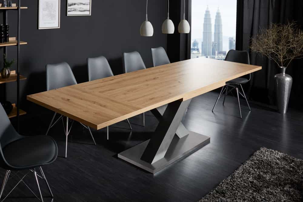 Ausziehbarer Esstisch MONTREAL 180-280cm Asteiche Holz X-Gestell Schwarzstahl