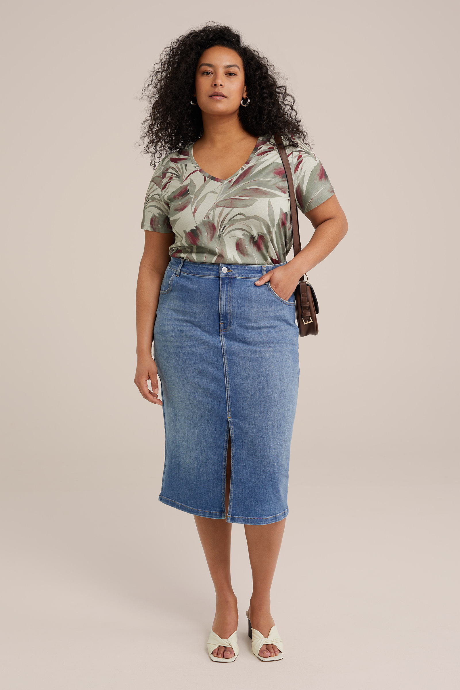 T-shirt met dessin - Curve WE Fashion Lichtgroen