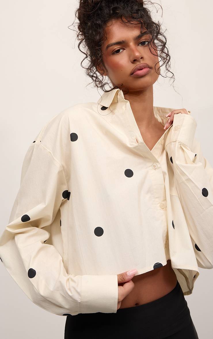 Crème Chemise Courte Ample À Pois En Coton