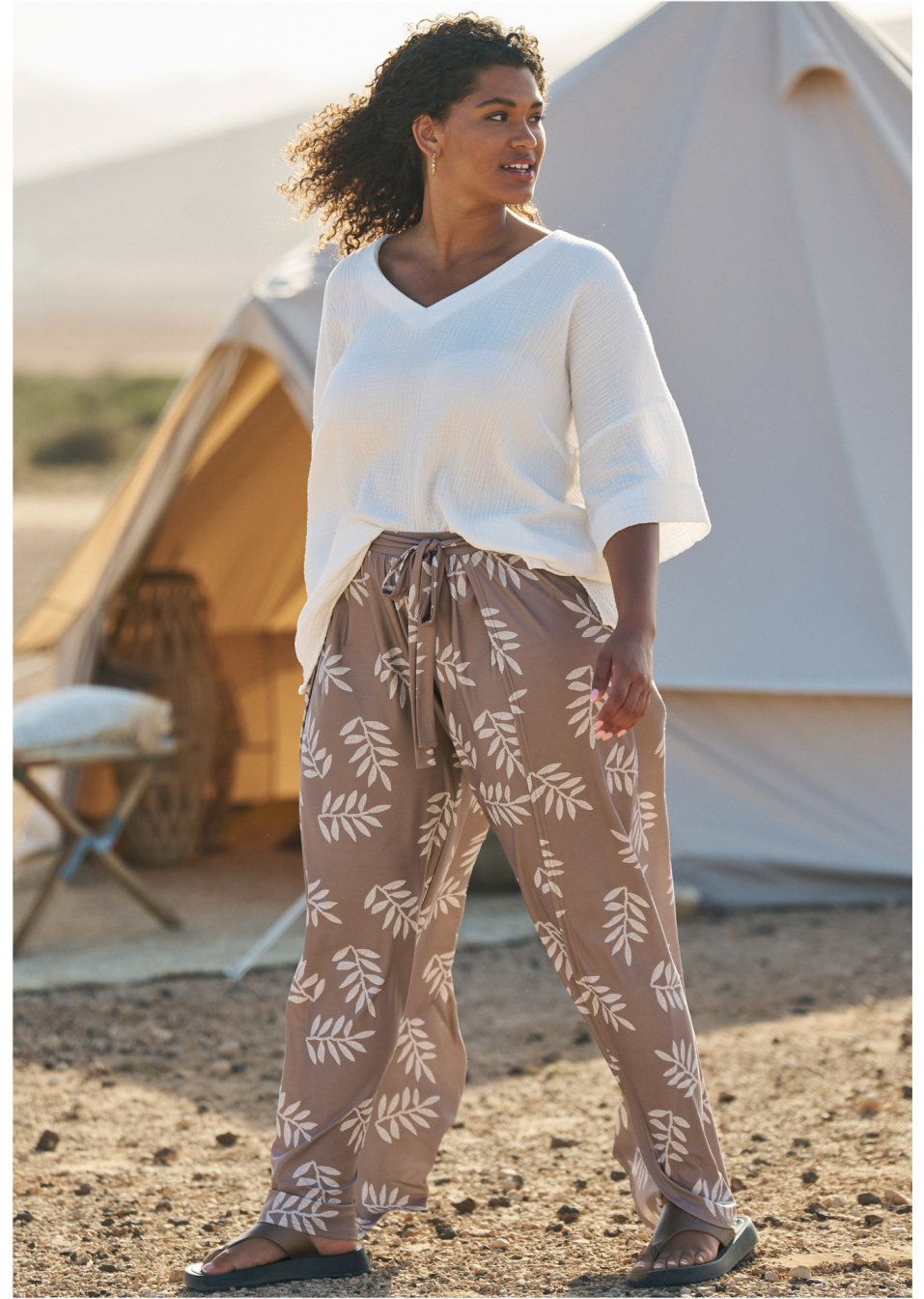 Pantalon style portefeuille en jersey crêpe
