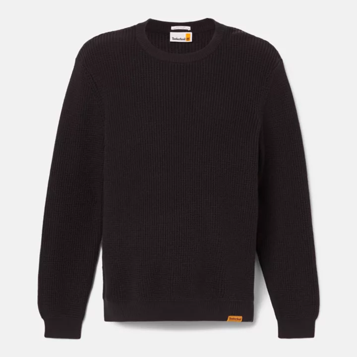 Suéter masculino de gola redonda com pregas para dentro, na cor preta.