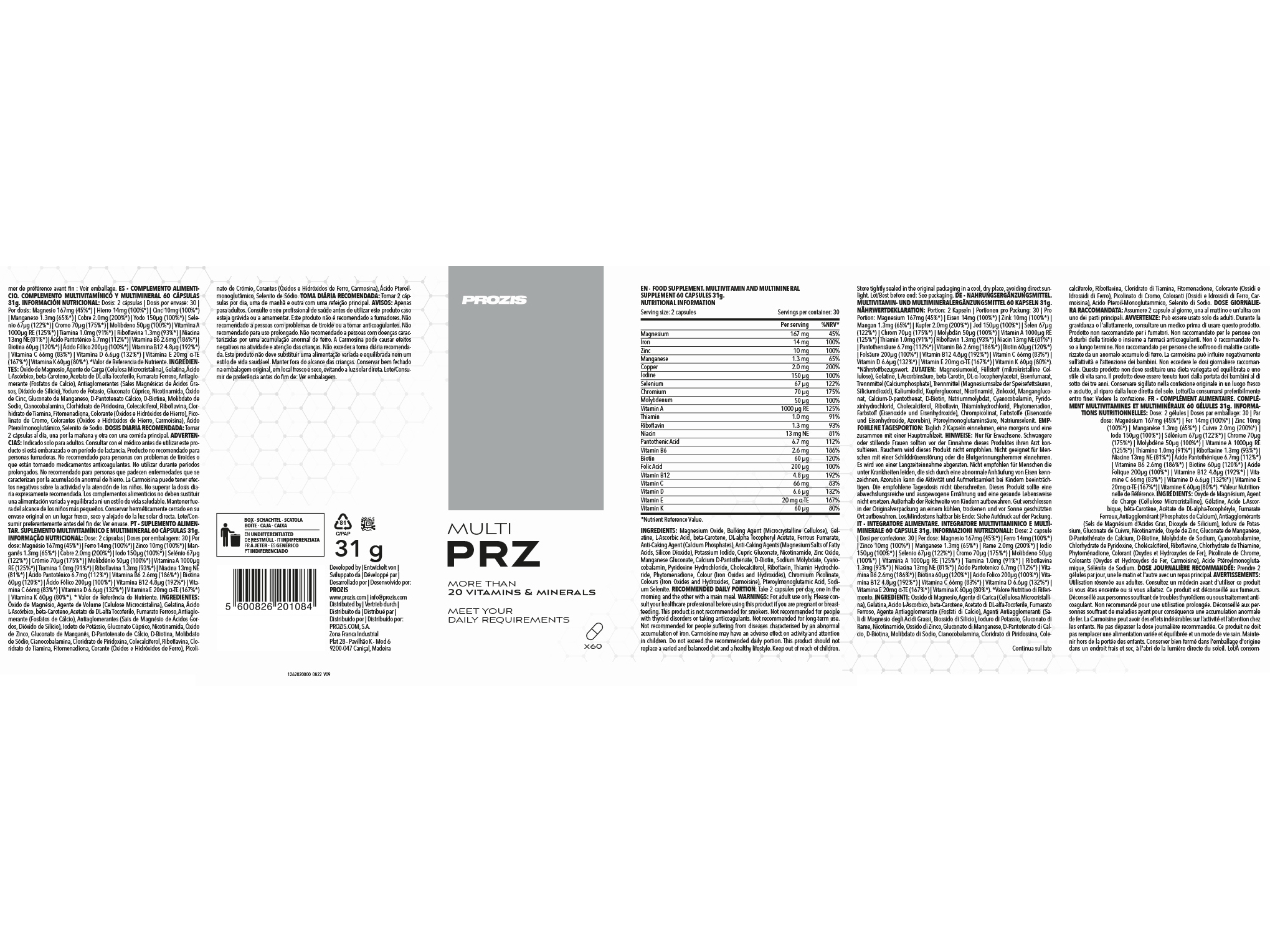 SUPLEMENTO PROZIS MULTIVITAMÍNICO PRZ 60 CAPS