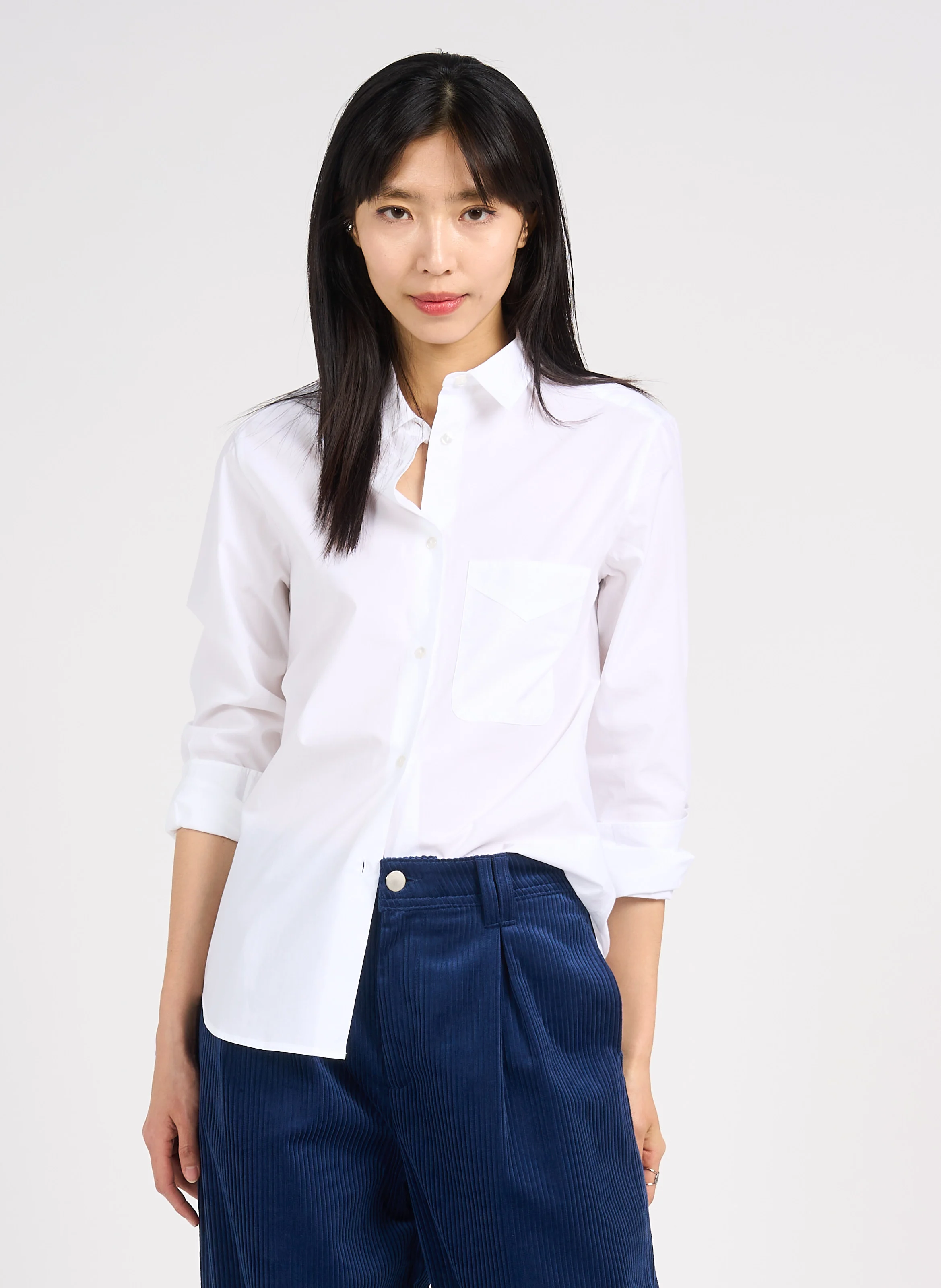 Chemise à col classique droite en coton | Blanc