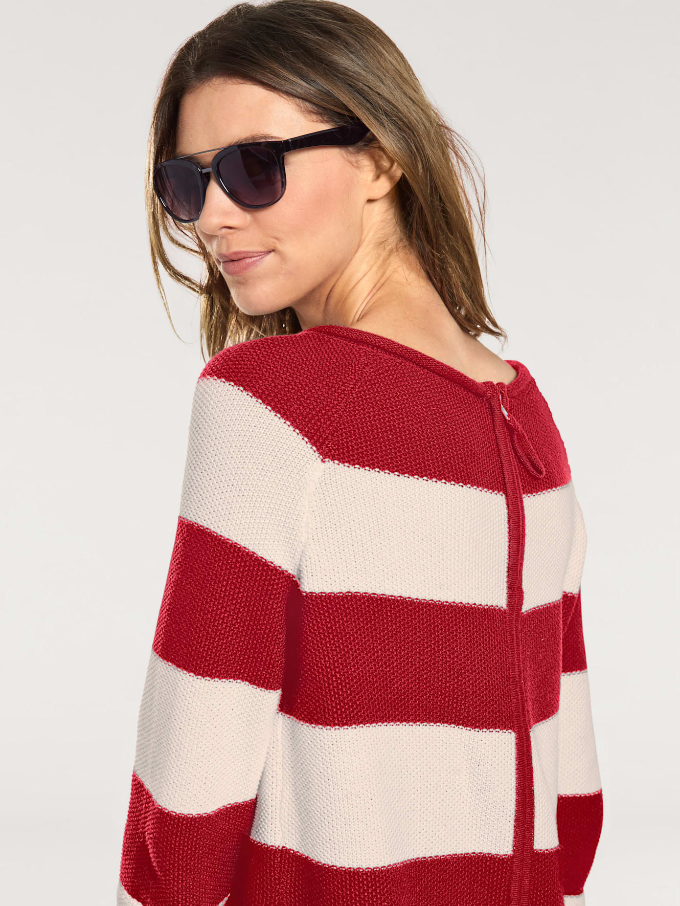 Pull col rond grosses rayures tendance avec glissière au dos