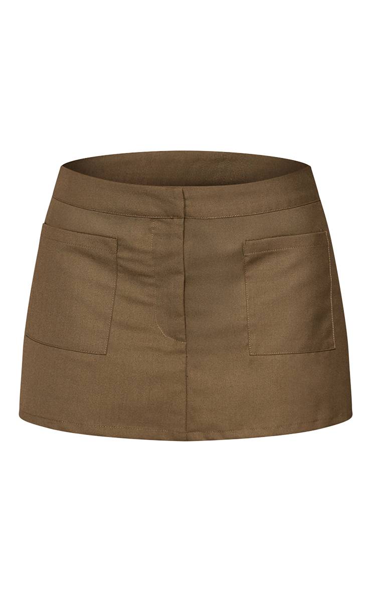 Kaki Jupe-short Tailleur Détail Poches Carrées En Tissu Tissé