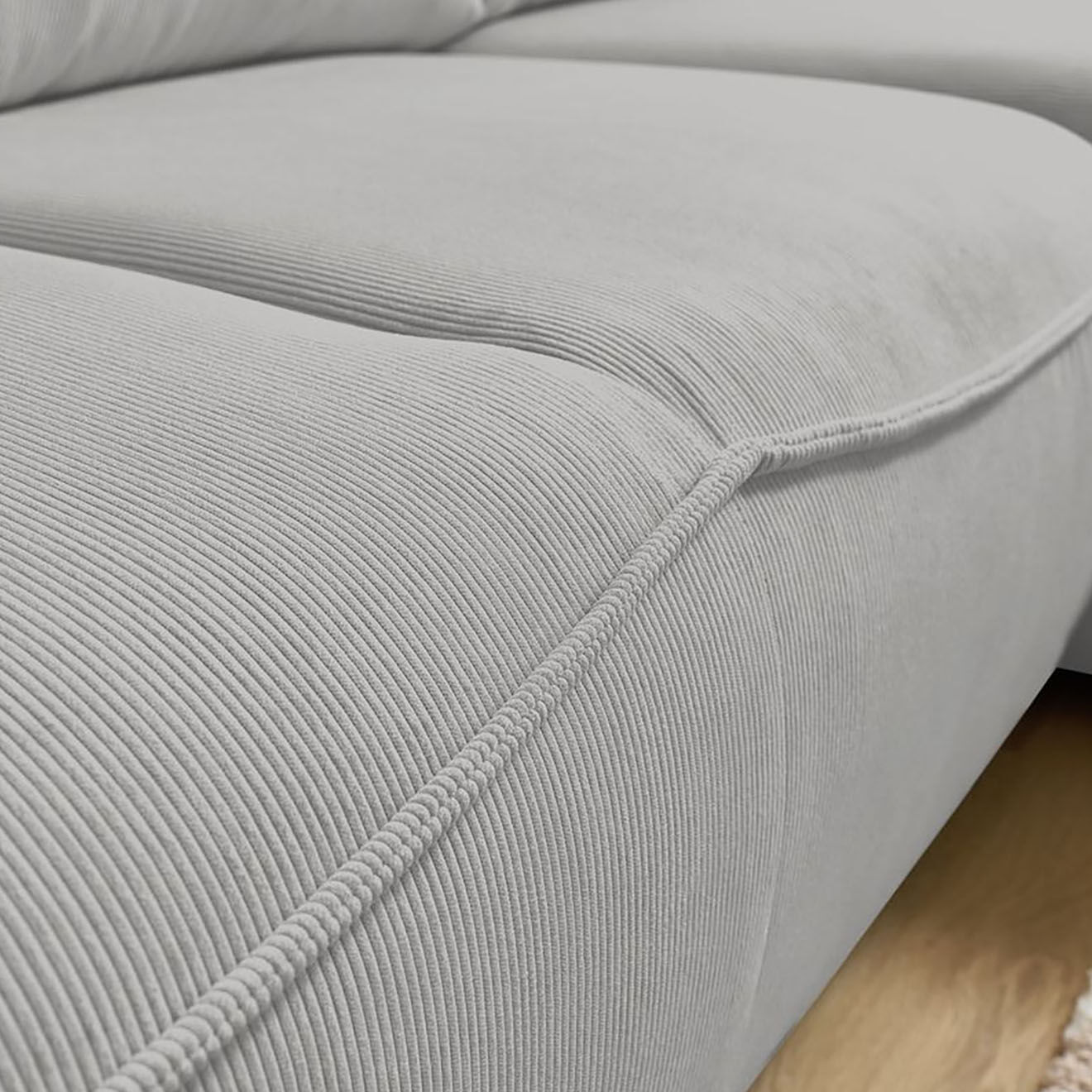 Bobochic Canapé d'angle droit convertible coffre jasmin velours côtelé gris clair - 256x158x90 cm