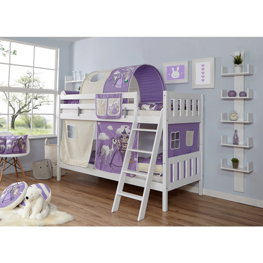 TiCAA Etagenbett Erni Buche weiß Horse lila