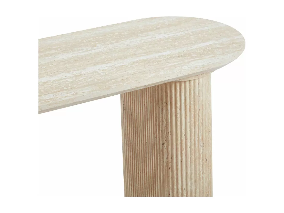 Console moderne 40x120cm avec pieds style colonnes Gwendoline Effet travertin Beige