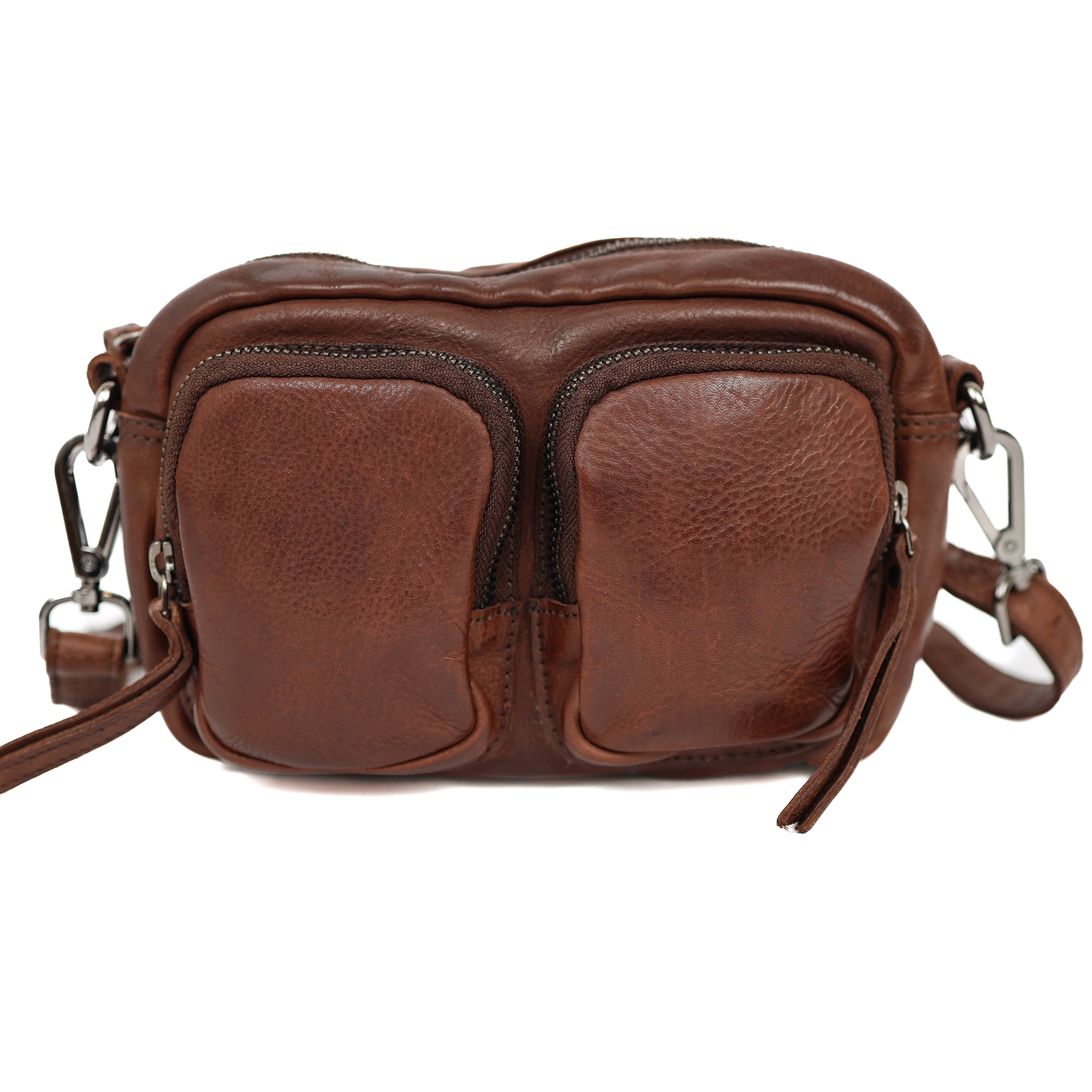 Klein schoudertasje met voorvakjes 'Amber' donkerbruin Brown