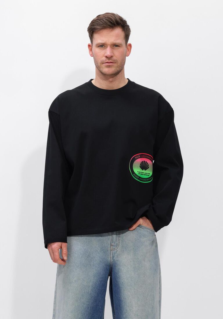zwarte new amsterdam surf association t-shirt surf centre longsleeve black
