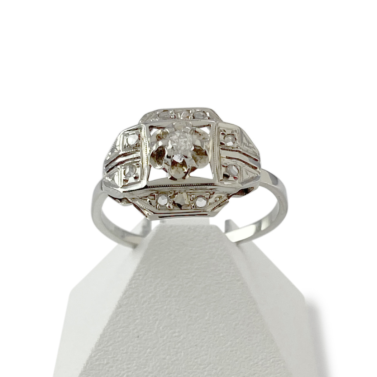 Bague d'occasion or 750 blanc diamant et pierres blanches