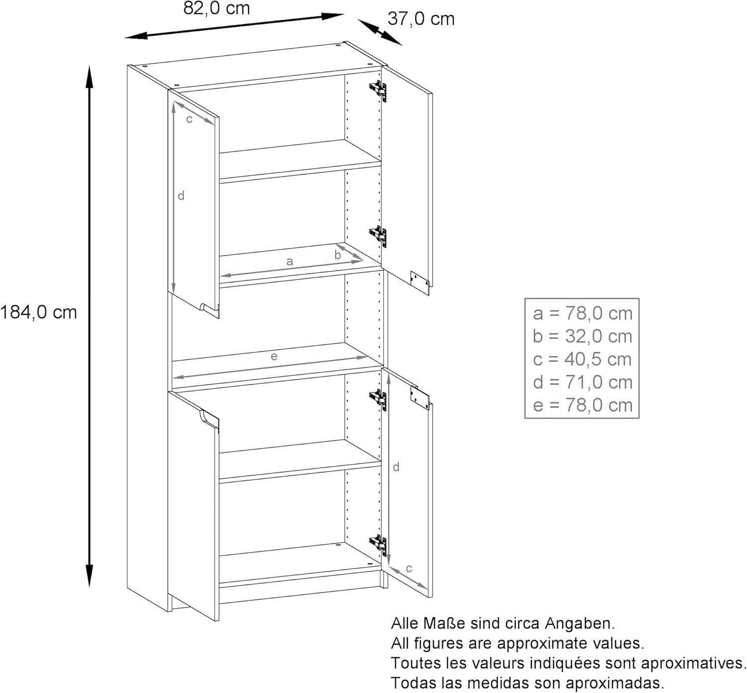 Vladon Büroschrank Logan V2, Made in Germany, Aktenschrank mit 5 Fächern und 4 Türen, Schwarz matt/Eiche Natur (82 x 184 x 37 cm)