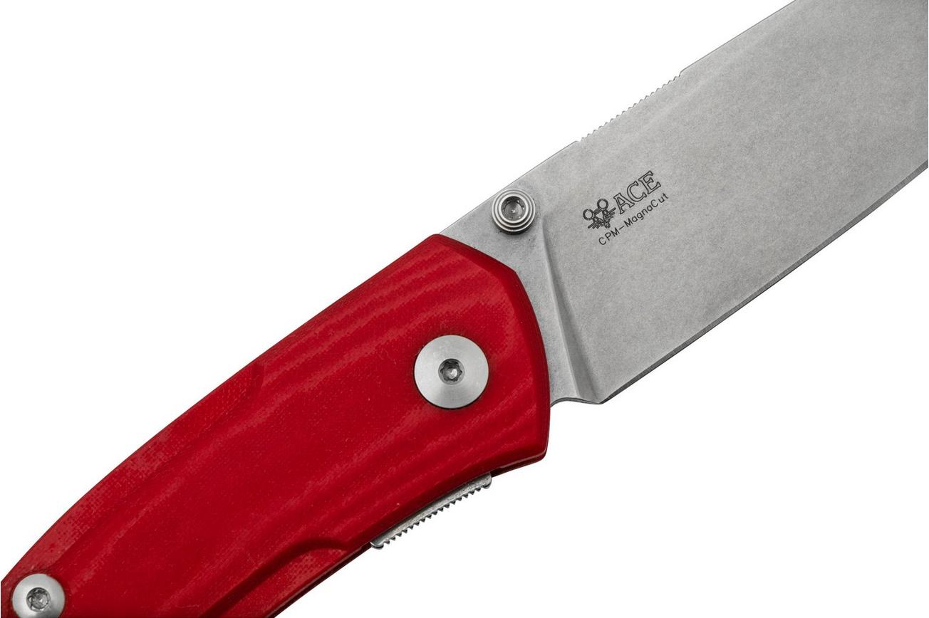 GiantMouse ACE Iona V2 Red Linen Micarta Stonewashed Magnacut, zakmes