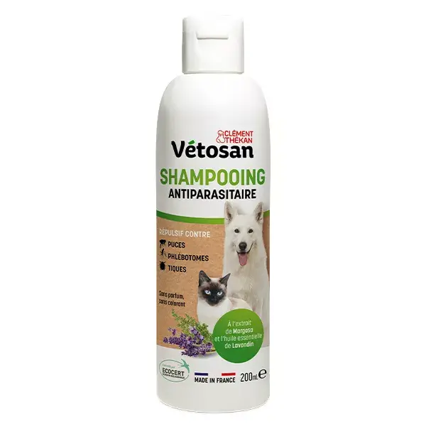 Shampoo antiparasitário Clément Thékan Vétosan para cães e gatos 200 ml