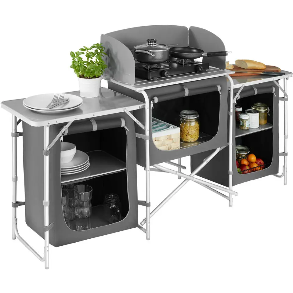 tectake - Campingkeuken 172x52x104cm, Grijs