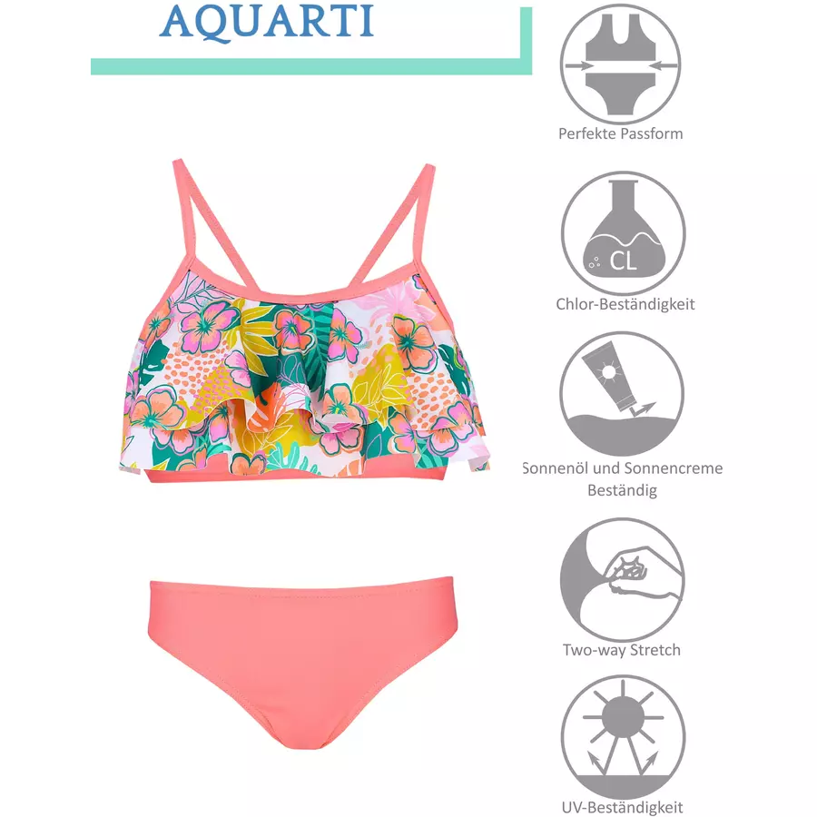Aquarti Mädchen Bikini Set Zweiteilig Bikinislip Bustier rosagelb