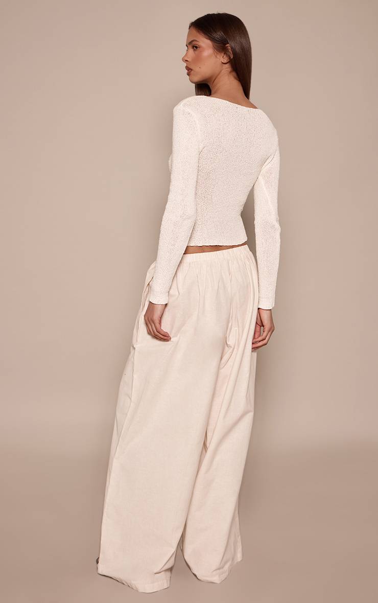 Crème Pantalon Palazzo Aspect Lin
