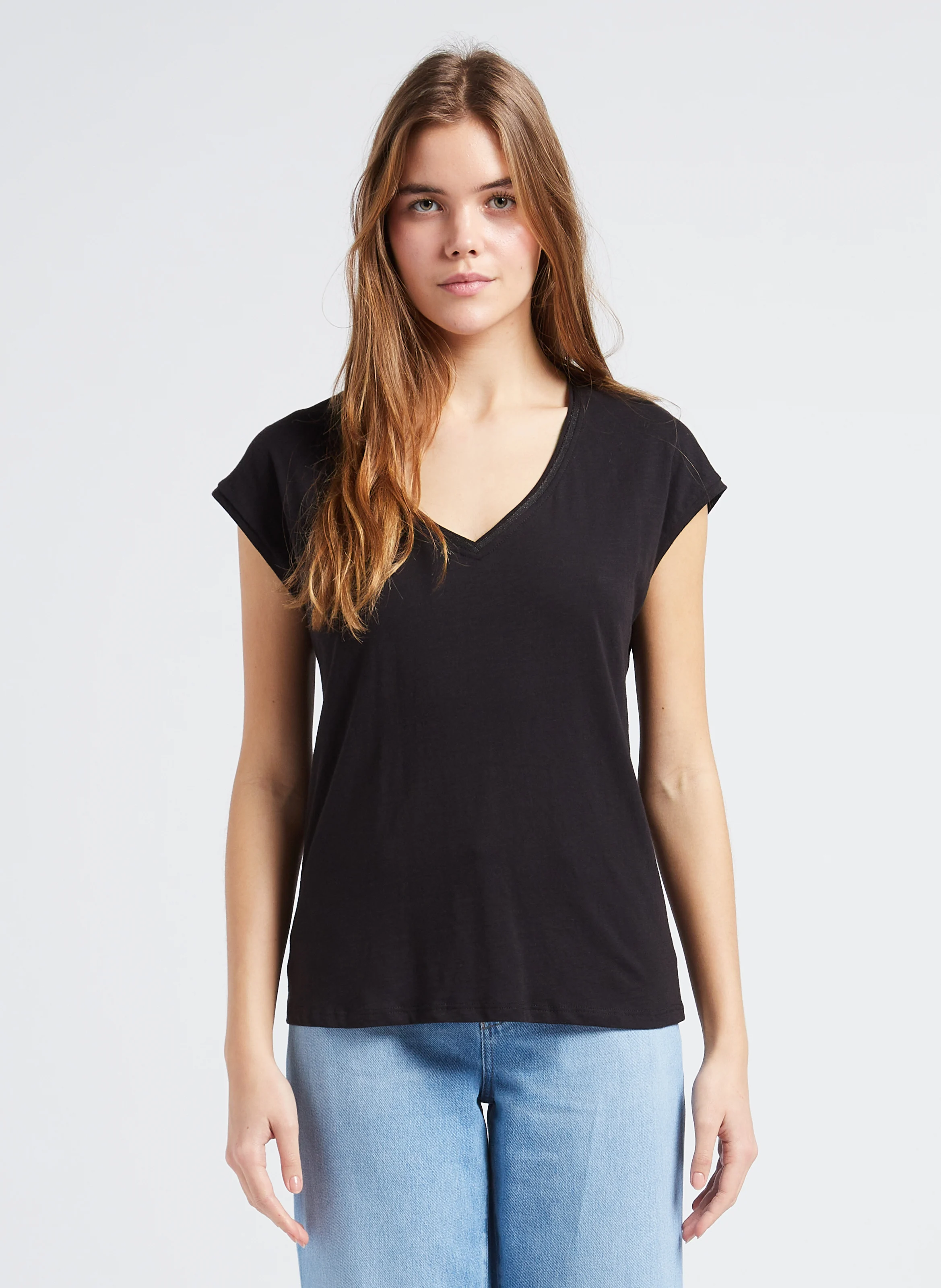 DOLCE - Tee-shirt col V en coton | Noir