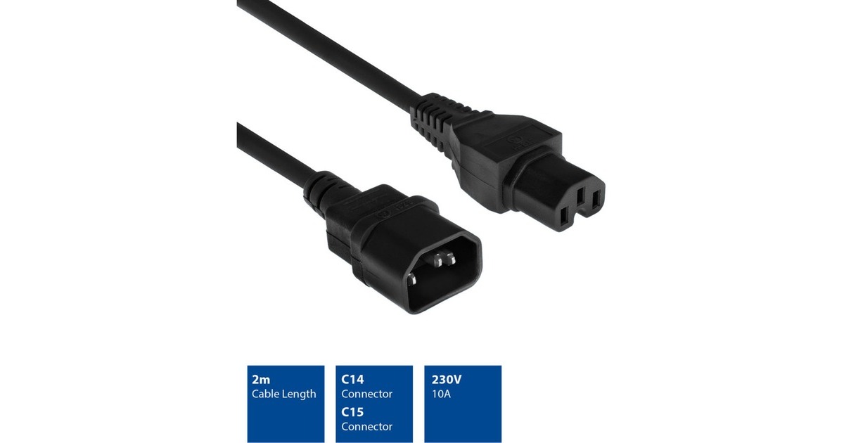 ACT ConnectivityNetsnoer C14 - C15 zwart 2 m kabel  (Zwart)