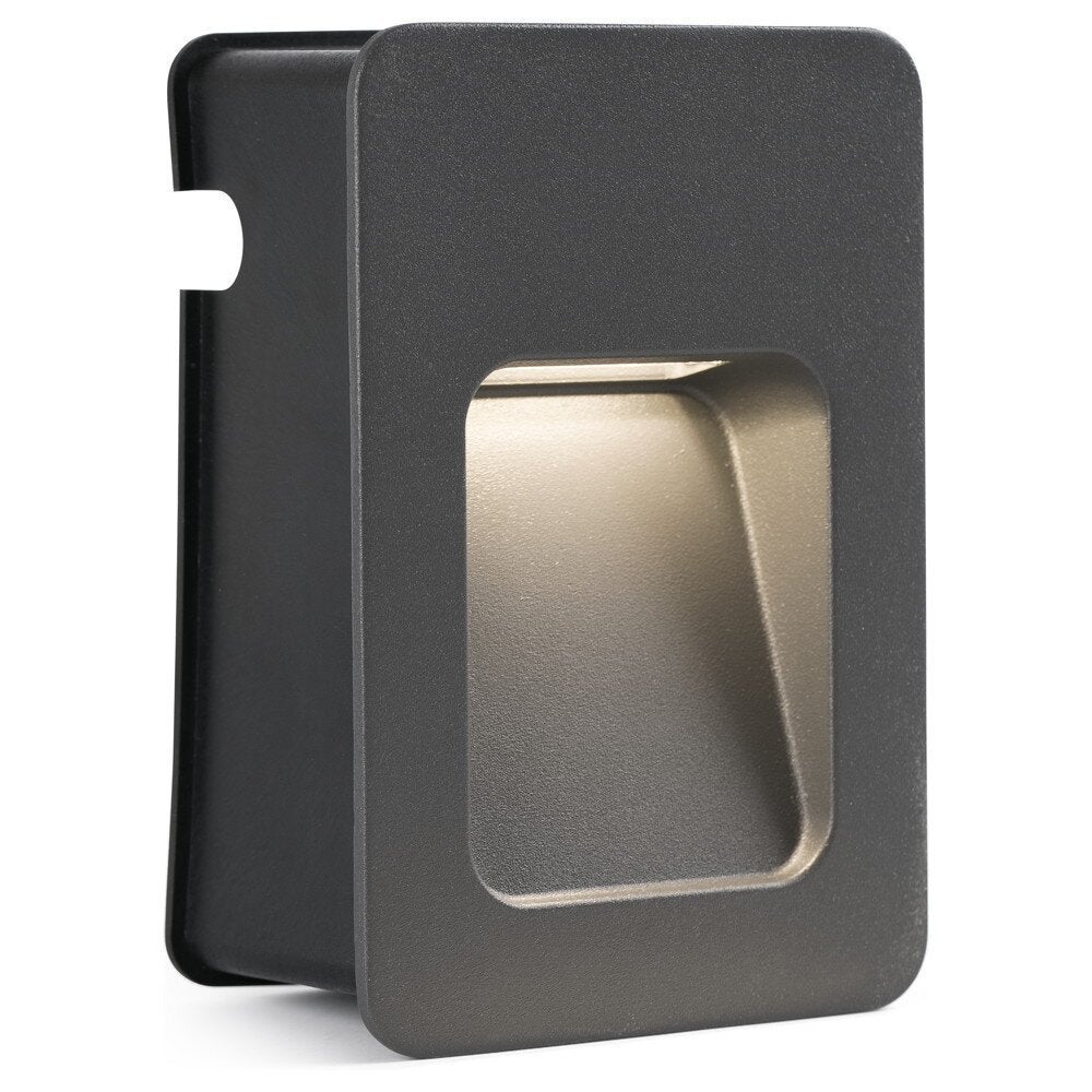 Tijdloze buiten inbouw wandspot met aluminium neus in antraciet/donkergrijs, 90 x 135 mm